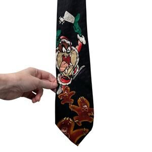 Vtg 1996 100% Silk Looney Tunes Taz Christmas Tie Tasmanian Devil Holiday Quirky